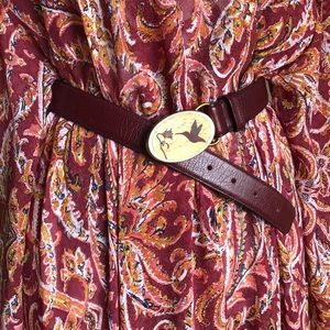 Solid Brass leather belt maroon S/M